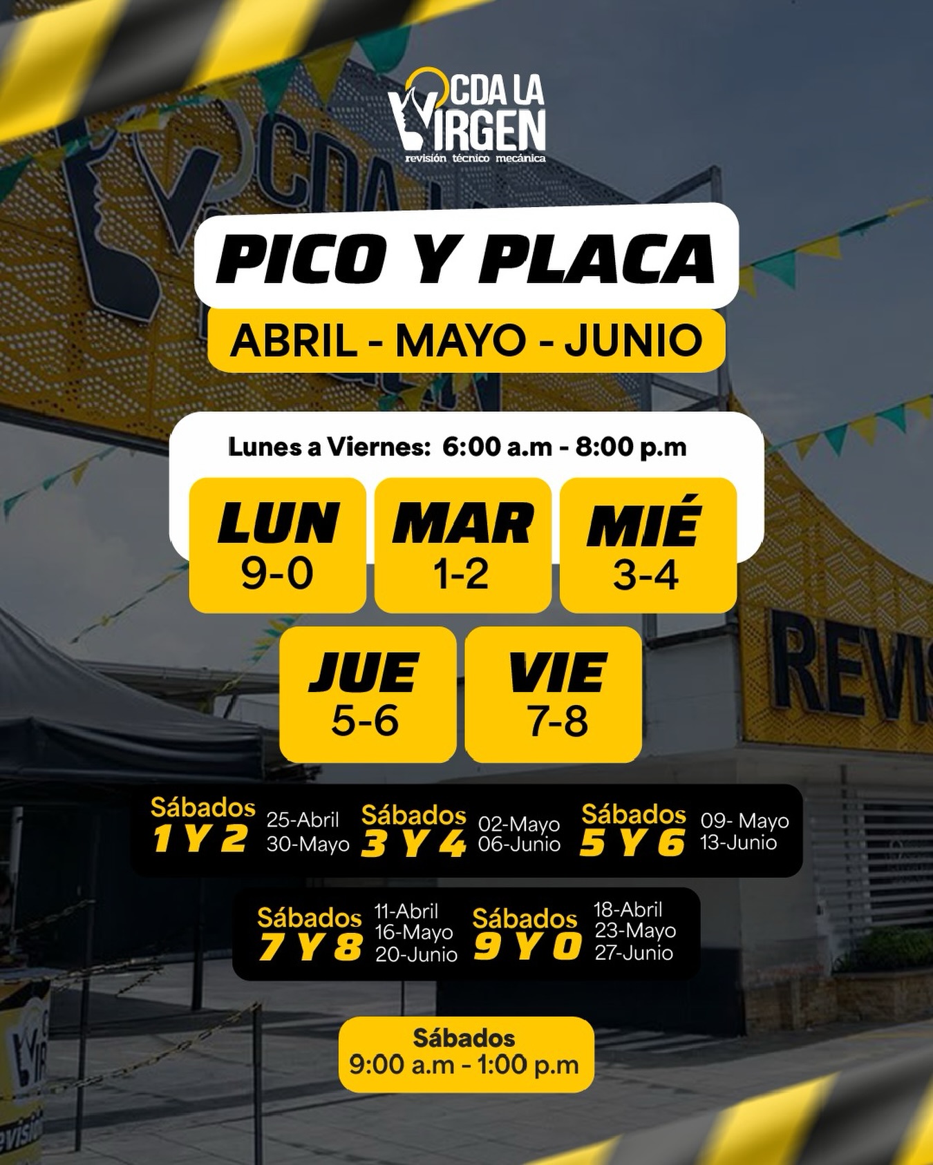🚗 Pico y placa actualizado 🚗
Abril - Mayo - Junio
Ten presente los días de restricción y evita comparendos 🙌
Y de paso deja tu vehículo al día con tu revisión técnico mecánica.
📍 Te esperamos en nuestros CDA
✔️ Sin cita
✔️ Rápido y seguro